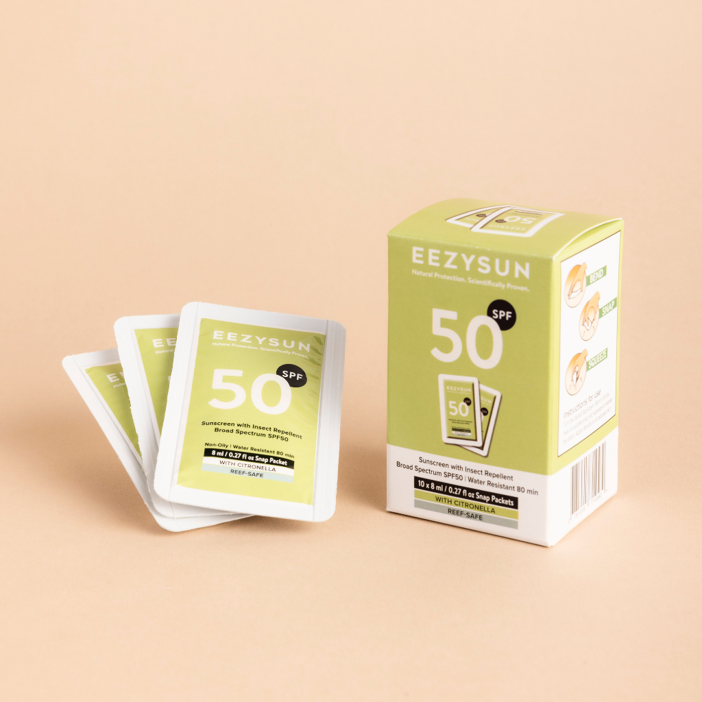 Travel-Size Sunscreen With Insect Repellent Snap Packets | EEZYSUN