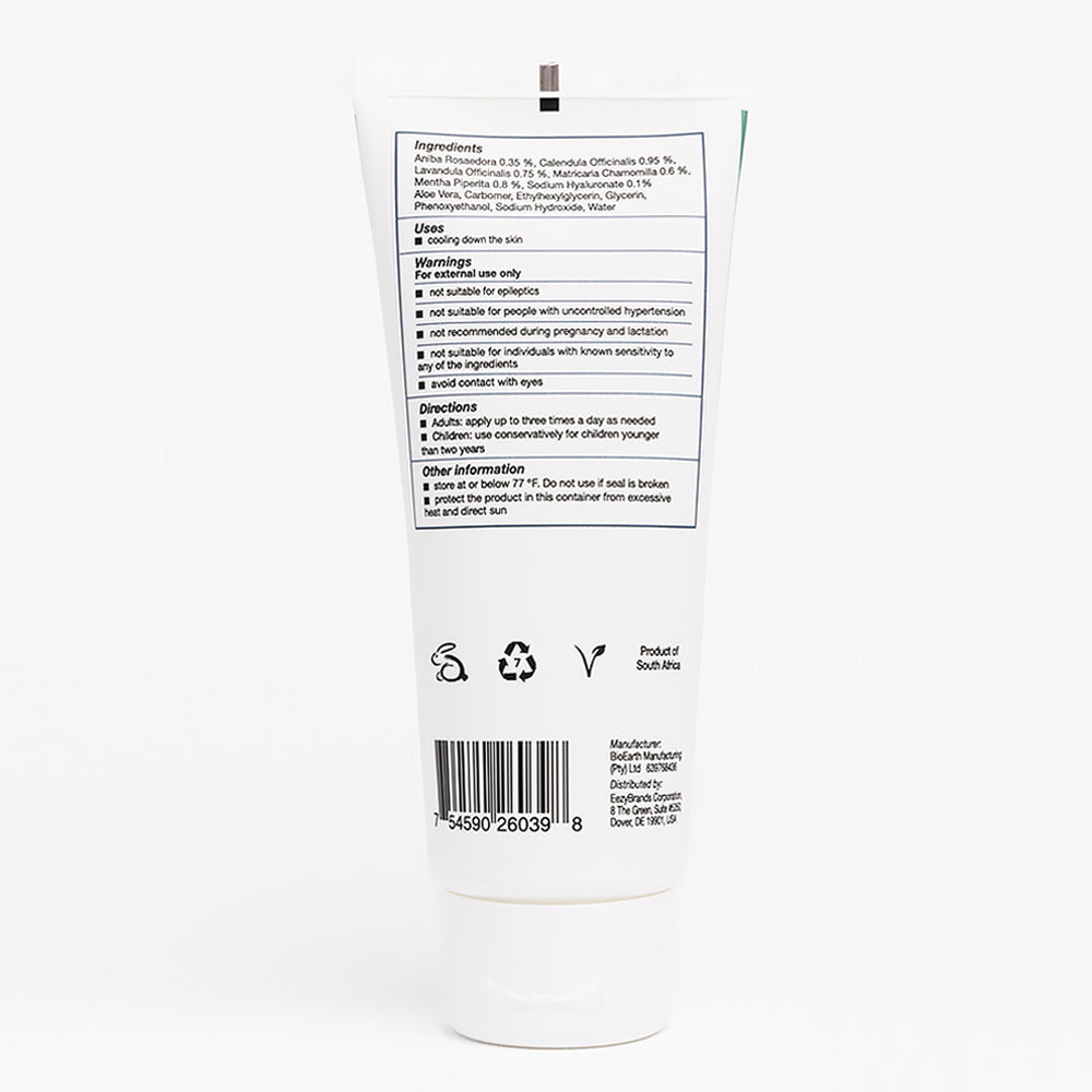 Back of EEZYSUN AfterSun Cooling Cream Tube. Image includes the drug facts, directions for use, other information and Ingredients.