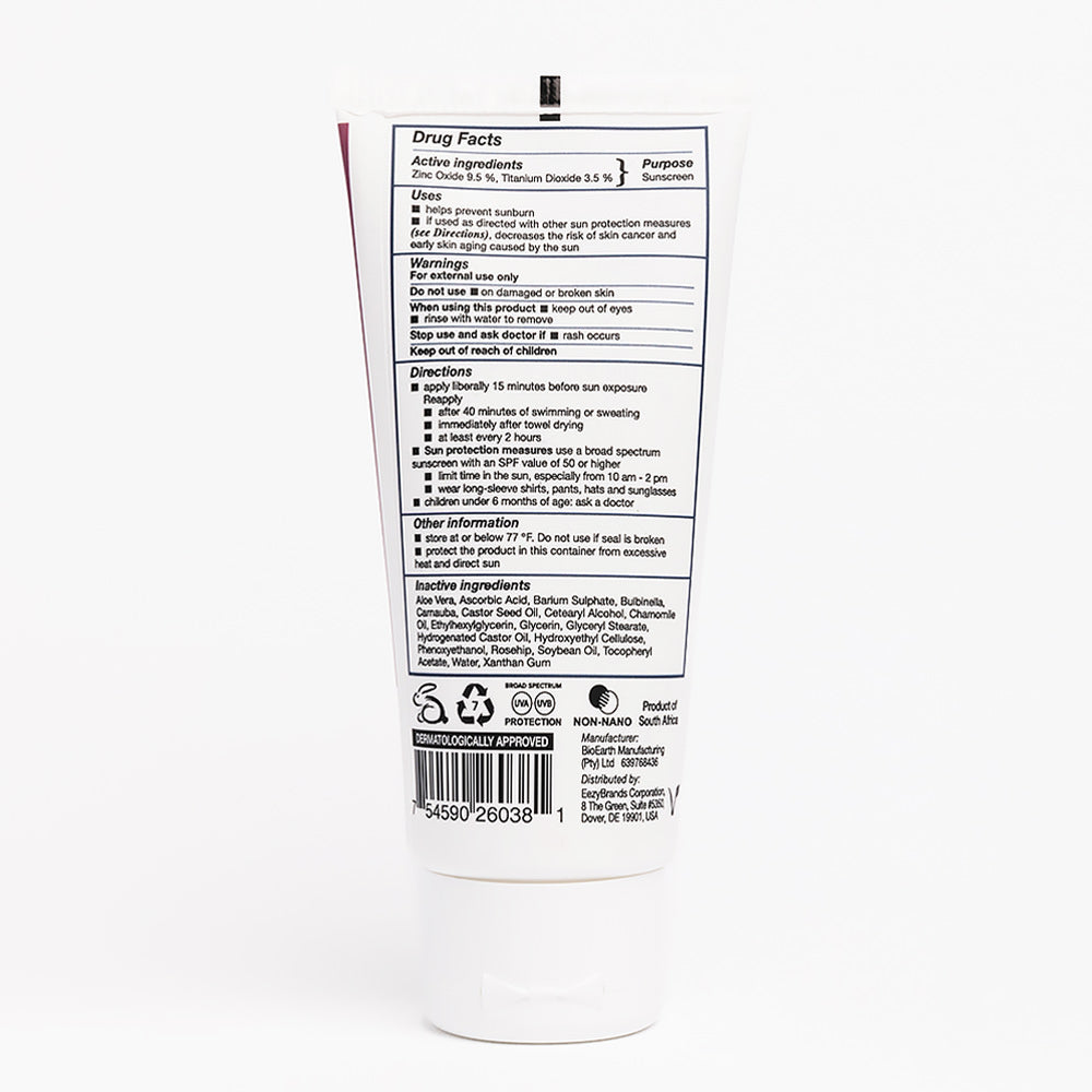 Back of EEZYSUN Babies and Kids Tube. Image includes the drug facts, directions for use, other information and Ingredients.